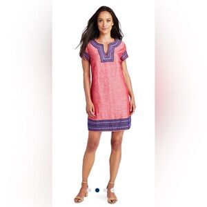 VINEYARD VINES Embellished Tunic Dress Red Chambray Navy Blue Embroidery Coastal
